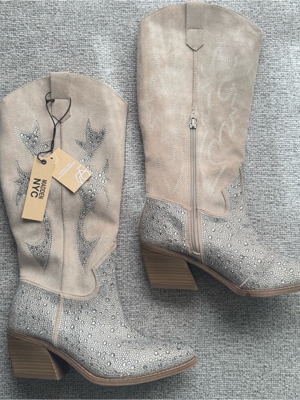 Steve Madden NYC Embroidered Tall Western Boots Womens SZ 7 Glitter Polyurethane